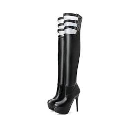 ENWIND Damen High Heel Oberschenkel Stiefel Über Dem Knie Gürtelschnalle Stiefel Plateaustiefel Lange Stiefel,Schwarz,43 EU von ENWIND