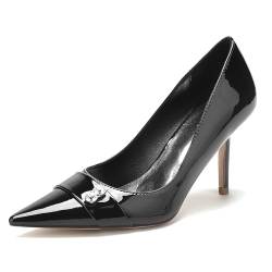 ENWIND Damen High Heels Spitze Zehen Pumps mit Pfennigabsatz Lack Leder Businessschuhe,Schwarz,42 EU von ENWIND