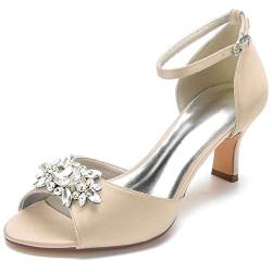 ENWIND Damen Sandalen Kätzchen Peep Toe Heels Braut Schuhe Mit Streifen Hochzeit Sommer Kleid Schuhe,Champagne,43 EU von ENWIND