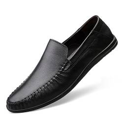 ENWIND Männer Leder Penny Loafers Fahren Boot Schuhe Atmungsaktive Business Mokassins Stadt Casual Weiche Hausschuhe,Schwarz,45 EU von ENWIND