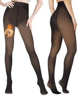 EOAMGO Thermo Strumpfhose Damen Winter, 220g Fleece Gefütterte Strumpfhose, Gefälschte Durchscheinend Plüschstrümpfe Pantyhose für 5~15 °C (Neues Update 2025, M, Schwarz) von EOAMGO