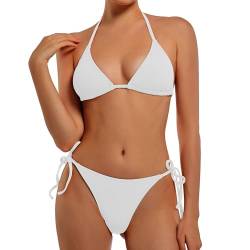 EONAR Bikini Damen Set Sexy Klassischer Triangel Bikini Oberteil Verstellbare Zweiteiliger Badeanzug Hohe Elastizität Bademode Einfarbig Bikini für Frauen(L,White) von EONAR