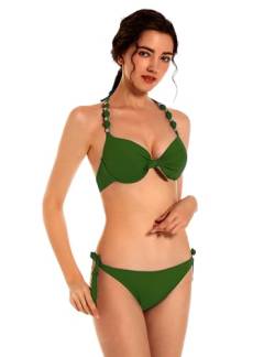 EONAR Damen Bikini Set Push Up Badeanzug Zweiteilige Bademode Neckholder Swimsuit mit Bügel(L,Army Green) von EONAR