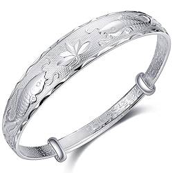 EQEQE Armbänder for Damen, Silberarmband, Damen-Armreif aus 925er Silber, Verstellbarer Armreif, Fisch-Lotus-Armband, Silberschmuck von EQEQE