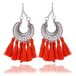 Lange Ohrringe for Frauen, Boho-Ohrringe, böhmische Quasten-Tropfenohrringe, einfache Angelhaken-Ohrringe, Damenschmuck im Boho-Stil(Orange) von EQEQE