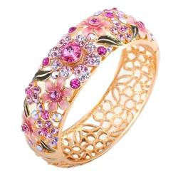 EQQHJL Emaille Armreif für Damen, Bunte breite Strass-Armreifen Cloisonné-Emaille-Armbänder Federscharnier-Manschettenknöpfe Vergoldungszubehör Durchbrochener Schmuck(Pink_58mmx20mm) von EQQHJL