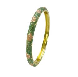 EQQHJL Emaille Armreif für Damen, Dünner Blumenarmreif mit Federscharnier, Manschettenarmbänder for chinesischen ethnischen traditionellen Kunsthandwerksschmuck(Light Green_5.9cmx0.7cm) von EQQHJL