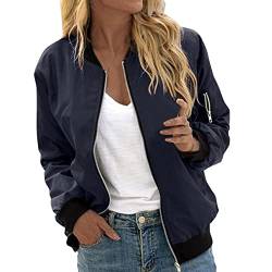 EQWIGKEIT Bomberjacke Damen Lässig Bikerjacke Leicht Pilotenjacke Vintage Freizeitjacke Kurz Übergangsjacke Oversized Sweatjacke Farbverlauf Damenjacke Langarm Fliegerjacke (1-Dark Blue, XXL) von EQWIGKEIT