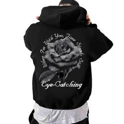 EQWIGKEIT Kapuzenpullover Für Herren Vintage Pullover Blackprint Freizeit Pulli Sweatshirt mit Kapuze Rundhals Y2k Sweatjacke Hip Hop Oversize Hoodie Kapuzenjacke Baggy Hoody von EQWIGKEIT