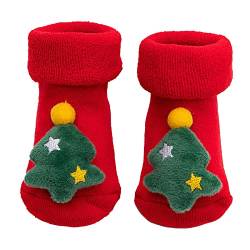 EQWIGKEIT Rasselsocken Baby 0-6 Monate Weihnachten Unisex Rutschfeste Rutschsocken Bodensocken Niedlicher Cartoon Winter Babysocken Krabbelschuhe Dick Warm Weicher Weihnachtssocken Funny Krippeschuhe von EQWIGKEIT