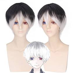 Wig for 2019 Anime s Ken Kaneki Cosplay wig Girls Boys Uta Short Black Grey white Synthetic hair Wigs One Size Haise Sasaki Wigs von EQWR