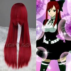 Wig for Anime Fairy Tail Erza Scarlet 80cm Long Straight Cosplay Wig Women Anime Costume Wig Synthetic Hair Wig + Wig Cap von EQWR
