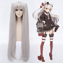 Wig for Kantai Collection Amatsukaze 100cm Long Straight Cosplay Wig for Women Fake Hair Wig Synthetic Hair for Anime Party Silver von EQWR