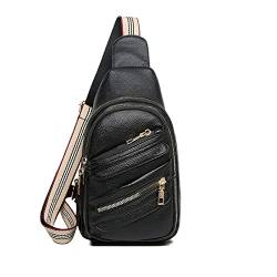 Reise-Brusttasche Lässige Männer Einfarbige Schulter Umhängetasche Handytasche Tragbare Reißverschluss-Fanny-Hüfttasche (Color : Black Leather) von ERICAT