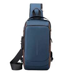 Reise-Brusttasche Lässige Männer Einfarbige Schulter Umhängetasche Handytasche Tragbare Reißverschluss-Fanny-Hüfttasche (Color : Blue Leather) von ERICAT