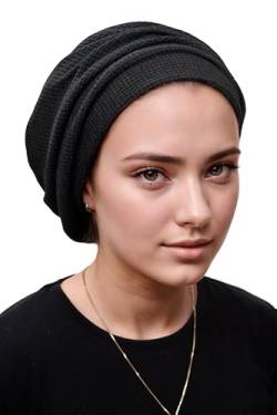 ERMANDINA Jüdische Kopfbedeckung für Damen, Tichel Slouchy Beanie Barett Snood Headcovering Schwarz, Schwarz, Einheitsgröße von ERMANDINA