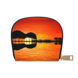 ESASAM Lake Guitar Reflection Print Lederetui Kartentasche Stilvolle Lederschale Karten-Tasche – klein, praktisch und wasserdicht, weiß, Einheitsgröße von ESASAM