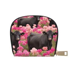 ESASAM Pinke Blumenshow Steer Cows Rinder Print Leder Shell Card Bag Stilvolle Ledertasche Shell Card Bag - Klein, Praktisch und Wasserdicht, weiß, Einheitsgröße von ESASAM