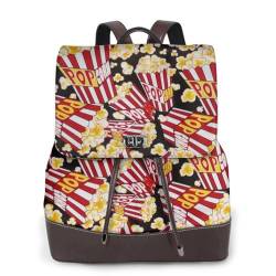 Damen-Rucksack mit Popcorn-Druck, wasserdicht, Diebstahlschutz, leicht, PU-Leder, Nylon, Schultasche, Schultertasche, Reiserucksack, Schwarz , Einheitsgröße von ESNAIUVCD