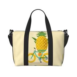 Turnbeutel mit Ananas-Aufdruck für Damen, Wochenendtasche, Übernachtungstasche, persönliche Gegenstände, Schultertasche für Damen und Herren, Einheitsgröße, Schwarz , Einheitsgröße von ESNAIUVCD