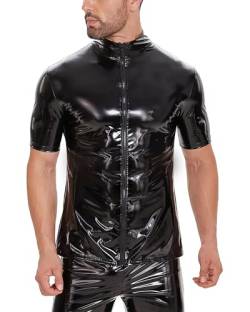 ESORNUG Vinyl Wet Look Leder Jacke for Männer Reißverschluss Disco Metallic PU Glänzend Clubwear Kostüm von ESORNUG