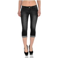 ESRA Caprijeans Damen 3/4 Jeans Hüftjeans niedrige Leibhöhe Damen 3/4 Hose Tief Bund Damen Capri Jeans Low Waist bis Übergröße Plus Size Große Größe Shorts von ESRA