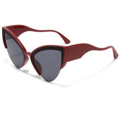 ETETGVG Dreieckige Katzenaugen-Sonnenbrille für Damen, personalisierte Sonnenbrille, modisch, trendige Straßenfotografie, UV400, Rot, Einheitsgröße von ETETGVG