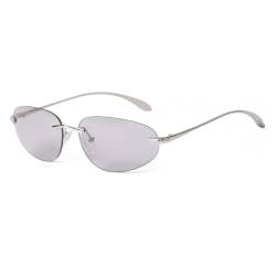 ETETGVG Randlose Sonnenbrille Damen Punk Oval Sonnenbrille Herren Trendy Gebogene Linse Autofahrerbrille Silber Spiegel Metallbrille,C2,Einheitsgröße von ETETGVG