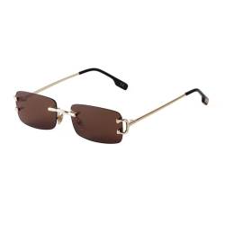 ETETGVG Randlose Sonnenbrille im Retro-Stil für Damen und Herren, quadratisch, goldener Metallrahmen, UV400-Schutz, C10, Einheitsgröße von ETETGVG