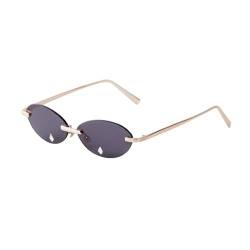 ETETGVG Vintage Ovale Sonnenbrille Randlos Herren Kleiner Rahmen Modische Runde Sonnenbrille Für Damen Metall Gold UV400, C1, Einheitsgröße von ETETGVG