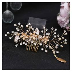 ETQWDXOL CVBFGH Braut Haarschmuck Hochzeit Haarclips Schmuck Haarkämme Frauen Kristallpfeklappe Kopfschmuck Peal Braut Ornamente Blume Stirnband(G-Golden-Crown) von ETQWDXOL