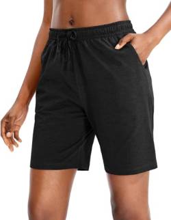 EUHOM Bermuda Shorts Damen Sommer Kurze Hose Sporthose Knielang Baumwoll Sport Shorts High Waist Laufshorts Kurze Jogginghose Lässige Sweatshorts mit Taschen(Schwarz, L) von EUHOM