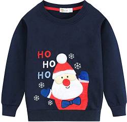 EULLA Kinder Jungen Mädchen Weihnacht Pullover Sweatshirt Weihnachtsoutfit Weihnachtspuli Christmas Xmas Weihnachtsmann Weihnachtskleidung Gr.122/128 7 Jahre 5# Dunkelblau Weihnachtsmann DE 122 von EULLA