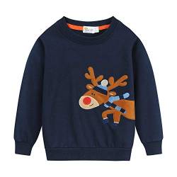 EULLA Kinder Jungen Mädchen Weihnacht Pullover Sweatshirt Weihnachtsoutfit Weihnachtspuli Winter Baumwolle Christmas Xmas Rentier Weihnachtskleidung Gr.92/98 3 Jahre 2# Dunkelblau Rentier DE 98 von EULLA