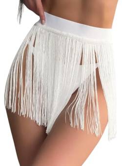 Damen Quaste Rock - Festival Accessoires Rave Outfit Mode Punk Fransen Röcke Sexy Minirock Techno Skort Taillengürtel Gothic Gürtel Skirt Frauen Strand Tankinis(White,L,1117w) von EVELUST