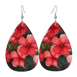 Hibiskus Blume Leder Ohrringe Für Frauen, Tropfen Ohrringe Für Mädchen Geschenk Anhänger Ohrringe, Jugend Mädchen Kunstleder Ohr Anhänger, Bunte Gedruckt Anhänger Tropfen Ohrringe, Einheitsgröße, von EVIUS