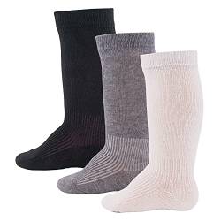 EWERS 3er-Pack Basic-Kniestrümpfe, mehrfarbige Uni-Socken für Mädchen und Jungen, Baumwolle, MADE IN EUROPE, Mädchensocken Jungensocken Kindersocken, Größe 15-16, schwarz/grau/weiß von EWERS