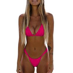 EWFAS Damen Bikini Set Tanga Bikini Badeanzüg Push Up mit Dreieck Cup Spaghetti Zweiteilige Badebekleidun Sexy Bikini Damen Set Triangel String Oberteil Bikini Tanga Bademode von EWFAS