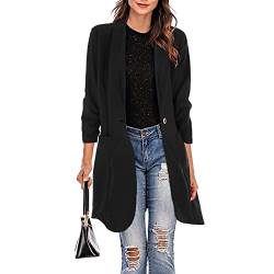 EWFAS Damen Mantel Trenchcoat,Elegant Schwarz Umlegekragen Wollmantel Zweireihiger Longsleeve Große Größen Winddichter Winter Einfarbige Wintermantel Verstellbare Herbst Damenmantel Wollmantel von EWFAS