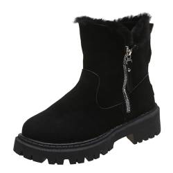 EWFAS Winterstiefel Damen Warm Gefüttert Schneestiefel Boots Seitlicher Reißverschluss Winterboots Bequem Schlupfstiefel Winter Wasserdicht Flock Stiefeletten Knöchelhohe Damenstiefel Stiefel von EWFAS