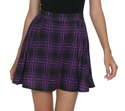 EXCHIC Damen Plaid Vielseitig Beiläufig Kilt Basic Ausgestellt Mini die Röcke (Violett, XL) von EXCHIC