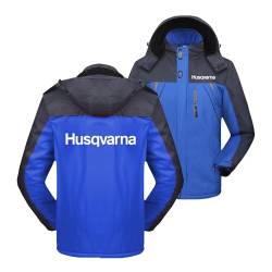 EXitv Wasserdichte Herren-Fleecejacke Für H.u.s.q.v.a.r.n.a Snowboard-Mäntel Farbblockierende Windjacke Grafische Oberbekleidung Abnehmbare Kapuze Parka-Blue||XXL von EXitv