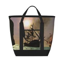 EZDLOWVBA Coole isolierte Kühltasche mit Piratenschiff-Aufdruck, großes Fassungsvermögen, Einkaufstasche, Reisetasche, Strand, wiederverwendbare Einkaufstasche für Erwachsene von EZDLOWVBA