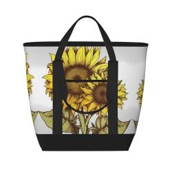 EZDLOWVBA Isolierte Kühltasche mit Sonnenblumen-Muster, große Kapazität, Einkaufstasche, Reisen, Strand, wiederverwendbare Einkaufstasche für Erwachsene von EZDLOWVBA