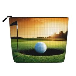 EZDLOWVBA Sport-Golfball-Make-up-Tasche, Motiv: Sonnenuntergang, Baumdruck, künstlicher Hanf, für Reisen und tägliche Aufbewahrung, wiederverwendbare Kosmetiktasche, Reißverschlusstasche, von EZDLOWVBA