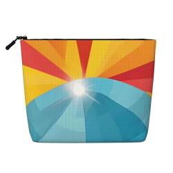 Make-up-Tasche aus künstlichem Hanf, Motiv: Sonnenuntergang und Sonnenaufgang mit Meereswellen, für Reisen und tägliche Aufbewahrung, wiederverwendbare Kosmetiktasche, Reißverschluss-Tasche, von EZDLOWVBA