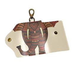 EZIOLY Handgezeichneter Tribal Elefant PU Leder Auto Schlüsselanhänger Kartenhalter mit 6 Haken & 1 Schlüsselbund/Ring, Mehrfarbig, Einheitsgröße, Kette von EZIOLY