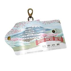 EZIOLY Japanische Kirschblüten Landschaft PU-Leder Auto Schlüsselanhänger Kartenhalter mit 6 Haken & 1 Schlüsselbund/Ring, Mehrfarbig, Einheitsgröße von EZIOLY