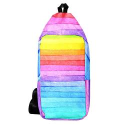 EZIOLY Schulter-Rucksack, gestreift, Regenbogenfarben, für Reisen, Wandern, Tagesrucksack für Damen und Herren von EZIOLY