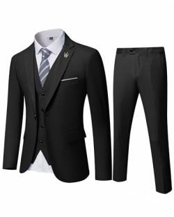 EastSide Herren Slim Fit 3-teiliger Anzug, Ein-Knopf-Blazer-Set, Jacke, Weste & Hose, Schwarz, XS von EastSide